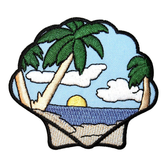 ID 1701 Beach Scene Seashell Patch Ocean View Craft Embroidered Iron On Applique