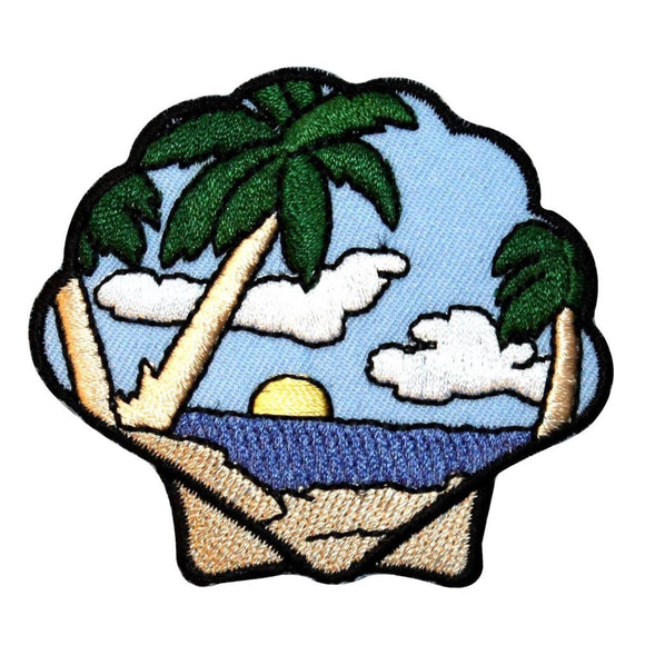 ID 1701Z Beach Scene Seashell Patch Ocean View Craft Embroidered IronOn Applique