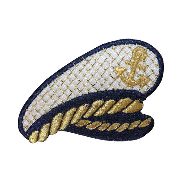 ID 2667 Ship Captain Hat Patch Gold Lattice Sail Cap Embroidered IronOn Applique