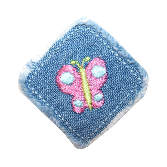 ID 2345 Butterfly Blue Jean Patch Denim Square Embroidered Iron On Applique