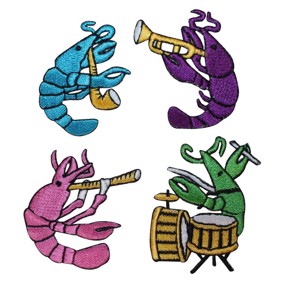 ID 1714A-D Set of 4 Musical Band Lobsters Patches Embroidered Iron On Applique
