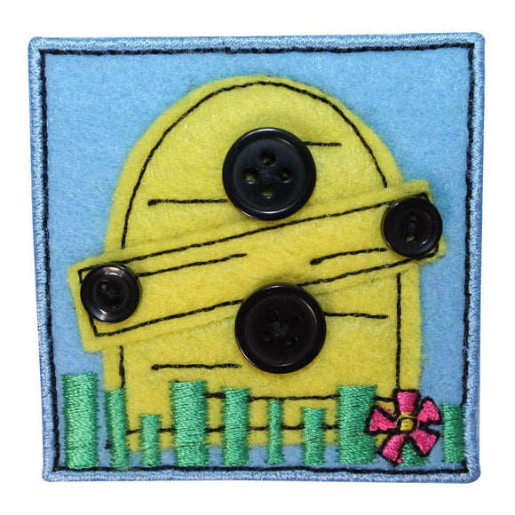 ID 1720B Bee Hive Badge Patch Felt Button Craft Embroidered Iron On Applique