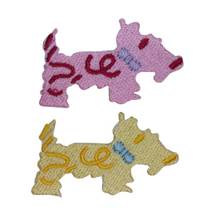 ID 2844AB Set of 2 Scottish Terrier Patches Dog Pet Embroidered Iron On Applique