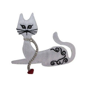 ID 2877 Fancy Cat Sitting Patch Leash Kitty Kitten Embroidered Iron On Applique