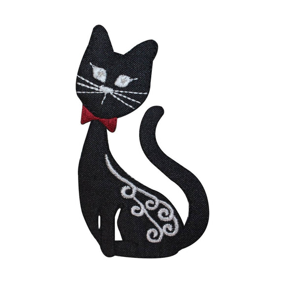 ID 2884 Fancy Black Cat Patch Kitty Kitten Pet Embroidered Iron On Applique