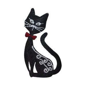 ID 2887 Fancy Black Cat Sitting Patch Kitty Kitten Embroidered Iron On Applique