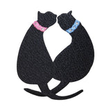 ID 2899 Pair of Black Cats Kissing Patch Kitten Love Embroidered IronOn Applique