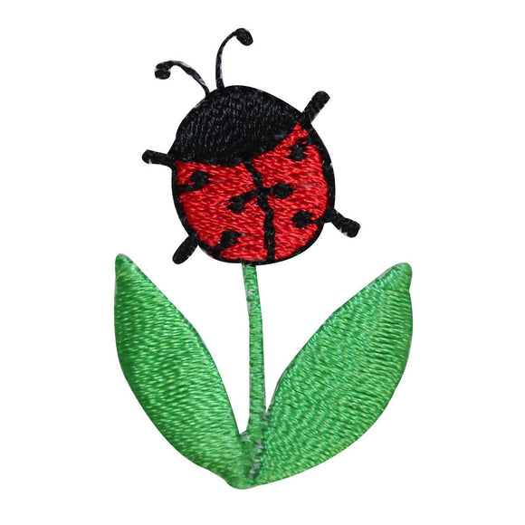 ID 1607A Ladybug On Flower Patch Garden Insect Bug Embroidered Iron On Applique