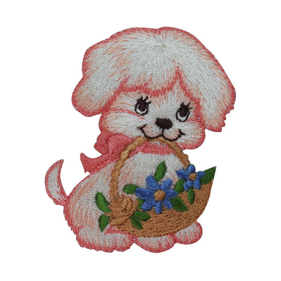 ID 2782 Puppy Carrying Basket Patch Cute Dog Embroidered Iron On Applique