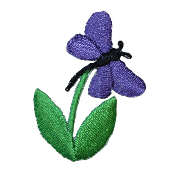 ID 1607C Dragonfly On Flower Patch Garden Insect Embroidered Iron On Applique