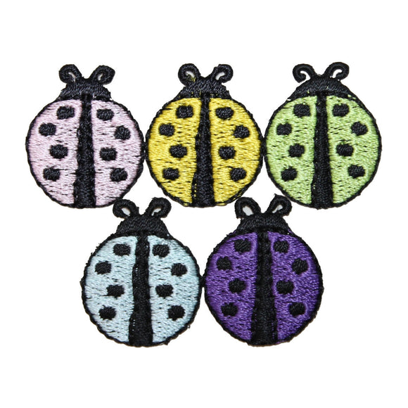 ID 1609A-E Set of 5 Colorful Ladybug Patches Spotted Embroidered IronOn Applique