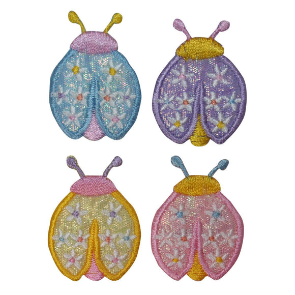 ID 1611ABCD Set of 4 Fancy Ladybug Patches Cute Bug Embroidered Iron On Applique