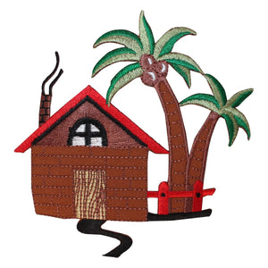 ID 1759 Beach Hut Patch Tropical Vacation House Embroidered Iron On Applique