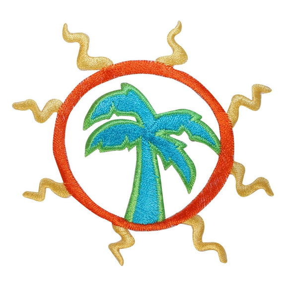 ID 1764 Palm Tree Sun Patch Tropical Emblem Craft Embroidered Iron On Applique