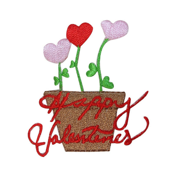 ID 3223 Happy Valentine's Day Flower Pot Patch Love Embroidered Iron On Applique