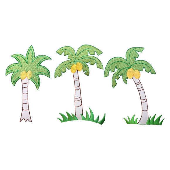 ID 1770ABC Set of 3 Palm Tree Patches Tropical Embroidered Iron On Applique