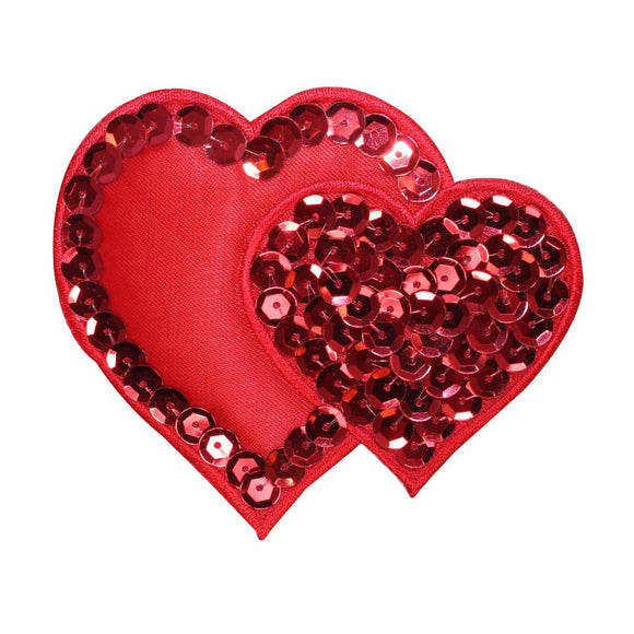ID 3232 Pair of Sequin Heart Patch Valentines Day Embroidered Iron On Applique