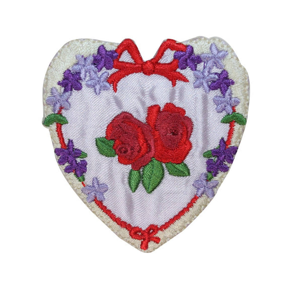 ID 3235 Floral Heart With Roses Patch Valentines Day Embroidered IronOn Applique