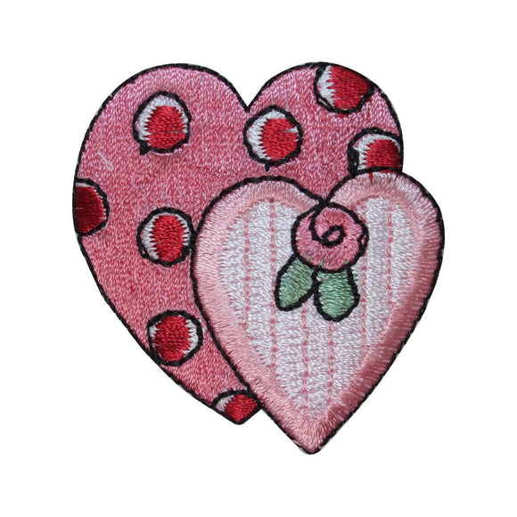 ID 3236 Pair of Pink Hearts Patch Valentines Day Embroidered Iron On Applique