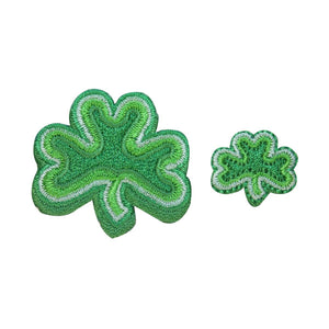 ID 3309AB Set of 2 Three Leaf Clover Patches Lucky Embroidered Iron On Applique
