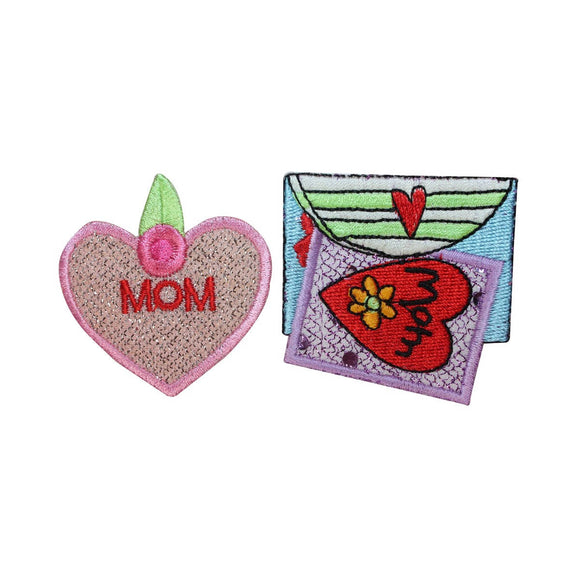 ID 3257AB Set of 2 Mom Valentines Patch Love Day Embroidered Iron On Applique