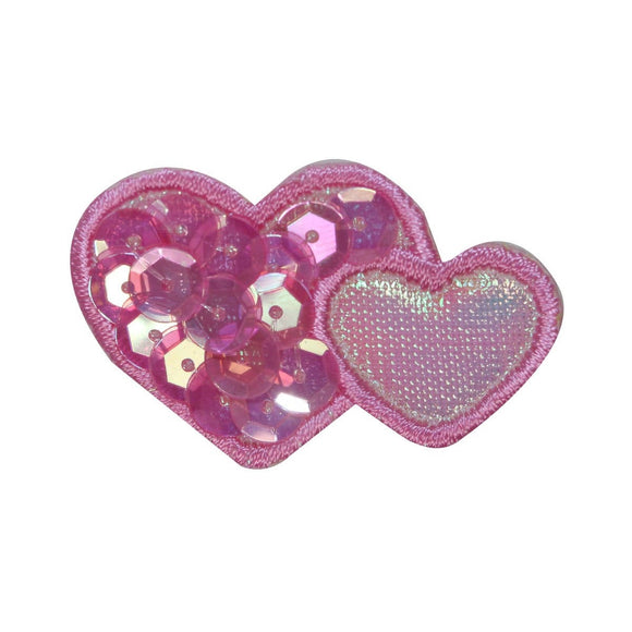 ID 3259A Sequin Hearts Patch Valentine Day Love Embroidered Iron On Applique