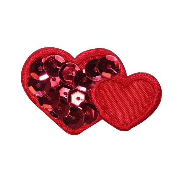 ID 3259B Sequin Hearts Patch Valentine Day Love Embroidered Iron On Applique