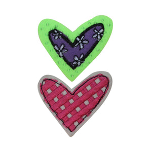 ID 3260AB Set of 2 Love Heart Patches Valentines Day Embroidered IronOn Applique