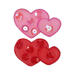 ID 3264AB Set of 2 Lace Sequins Heart Patches Valentine's Day Iron On Applique