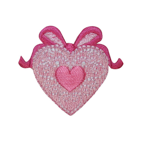 ID 3265A Heart With Bow Patch Valentine Day Love Embroidered Iron On Applique