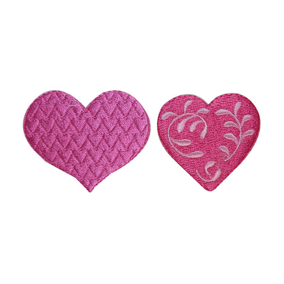 ID 3267AB Set of 2 Love Heart Patches Valentine Day Embroidered Iron On Applique