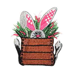 ID 3336 Easter Bunny Hiding Patch Spring Rabbit Egg Embroidered Iron On Applique