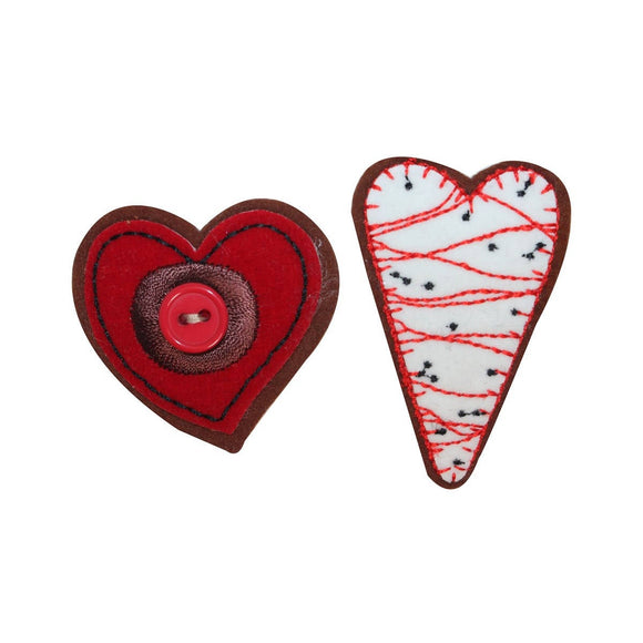 ID 3270AB Set of 2 Love Heart Patches Valentines Day Embroidered Sew On Applique