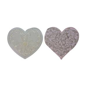 ID 3272AB Set of 2 Lattice Heart Patches Valentines Day Lace Iron On Applique