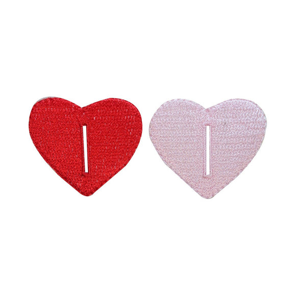 ID 3274AB Set of 2 Button Hole Heart Patch Valentine Embroidered IronOn Applique