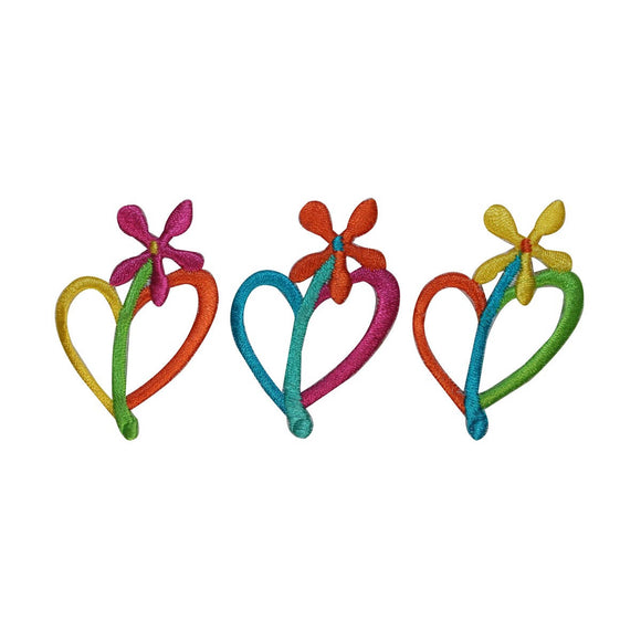 ID 3278ABC Set of 3 Flower Heart Patches Valentines Embroidered Iron On Applique