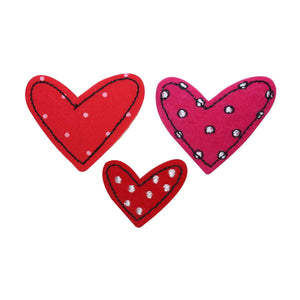 ID 3280ABC Set of 3 Spotted Heart Patches Valentines Day Love Iron On Applique