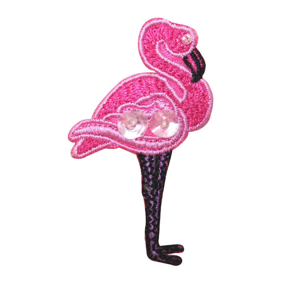 ID 1617 Pink Flamingo Sleeping Patch Tropical Sequin Embroidered IronOn Applique