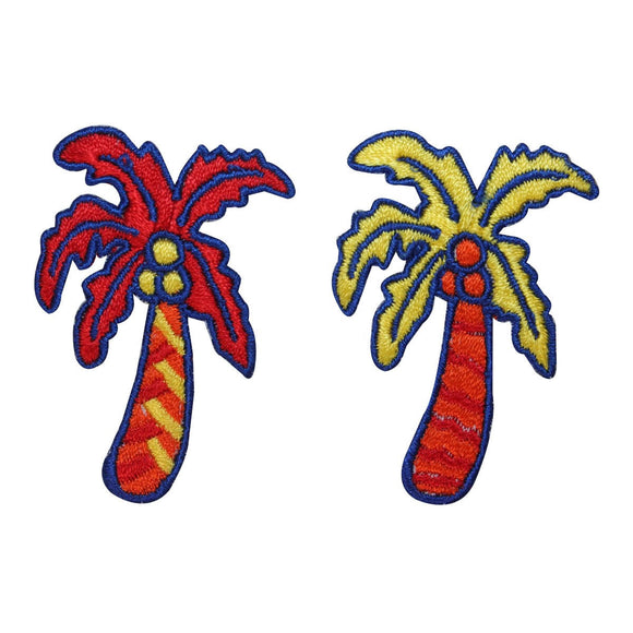 ID 1771AB Set of 2 Colorful Palm Tree Patches Beach Embroidered Iron On Applique