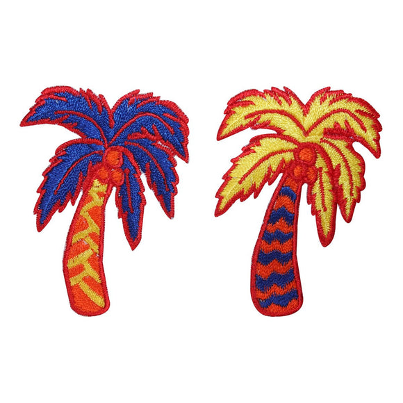 ID 1772AB Set of 2 Exotic Palm Tree Patches Beach Embroidered Iron On Applique