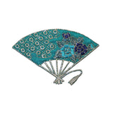 ID 3359 Japanese Folding Fan Patch Oriental Flowers Embroidered Iron On Applique