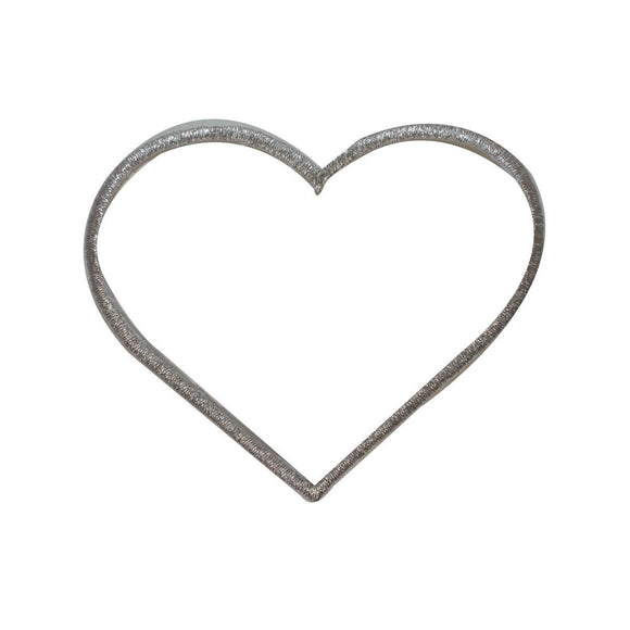 ID 3282D Silver Heart Outline Patch Love Shape Embroidered Iron On Applique