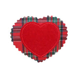 ID 3283C Plaid Felt Heart Patch Valentines Day Love Embroidered Iron On Applique