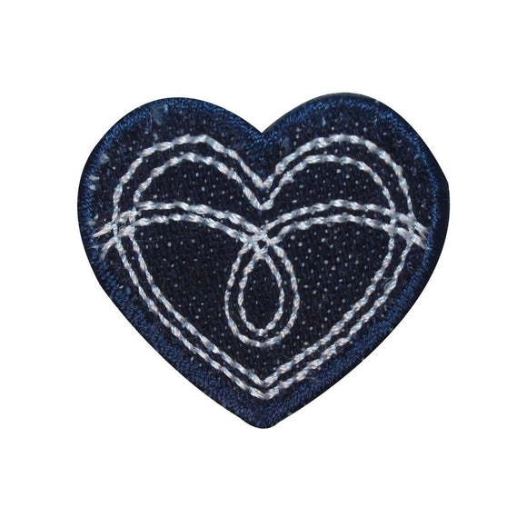 ID 3286A Jean Stitched Heart Patch Valentines Love Embroidered Iron On Applique