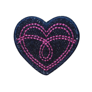 ID 3286B Jean Stitched Heart Patch Valentines Love Embroidered Iron On Applique