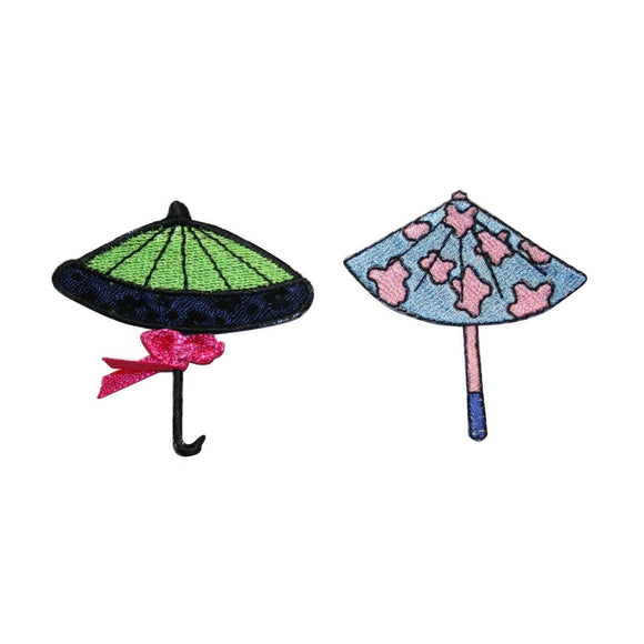 ID 3372AB Set of 2 Fancy Umbrella Patch Rain Cover Embroidered Iron On Applique