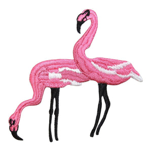 ID 1620B Pink Flamingos Patch Pair Tropical Birds Embroidered Iron On Applique