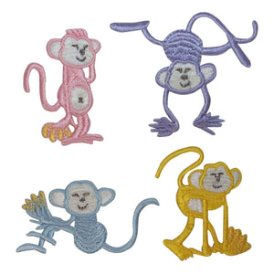 ID 1644ABCD Set of 4 Assorted Happy Monkey Patches Embroidered Iron On Applique