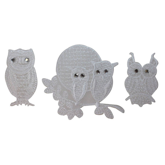ID 1645ABC Set of 3 Assorted Owl Patches Night Bird Embroidered Iron On Applique