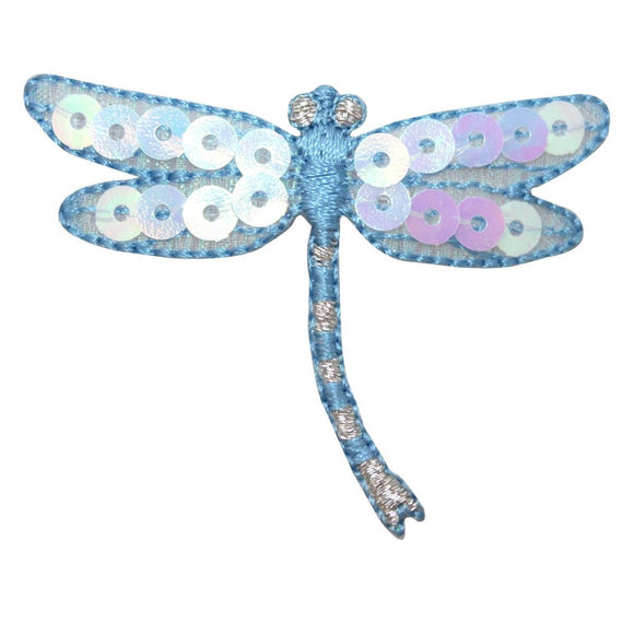 ID 1649A Sequin Blue Dragonfly Patch Garden Flying Embroidered Iron On Applique